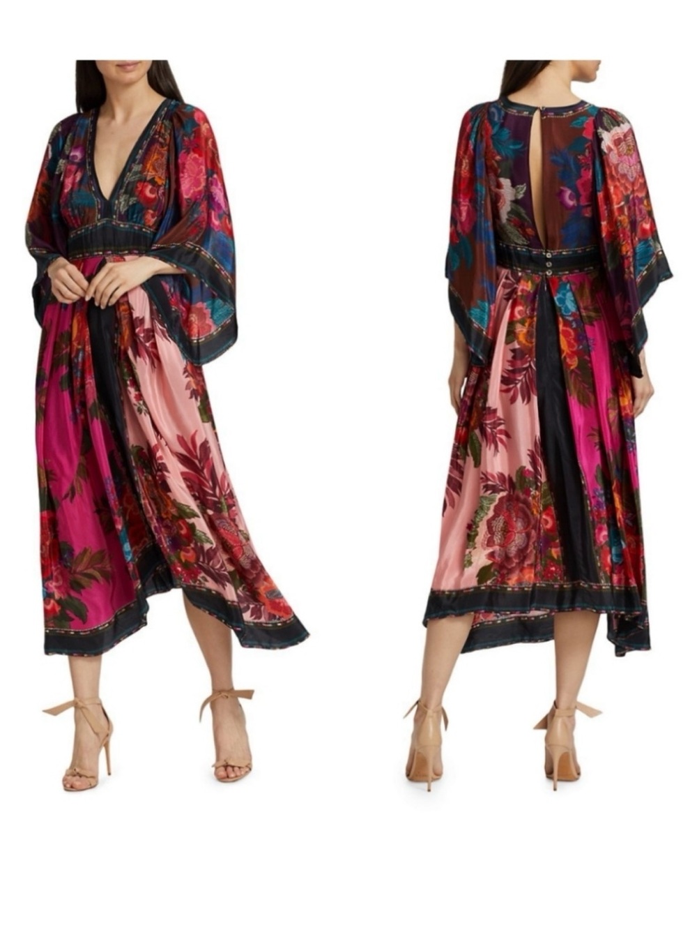 Farm Rio Flower Scarves Maxi Dress Floral Boho Gypsy - Picture 2 of 11